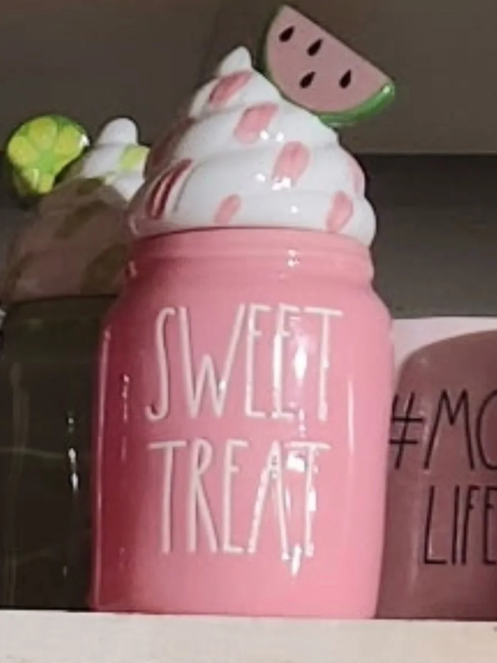 Rae Dunn Pink Ceramic 'Sweet Treat' Jar with Whipped Cream Lid